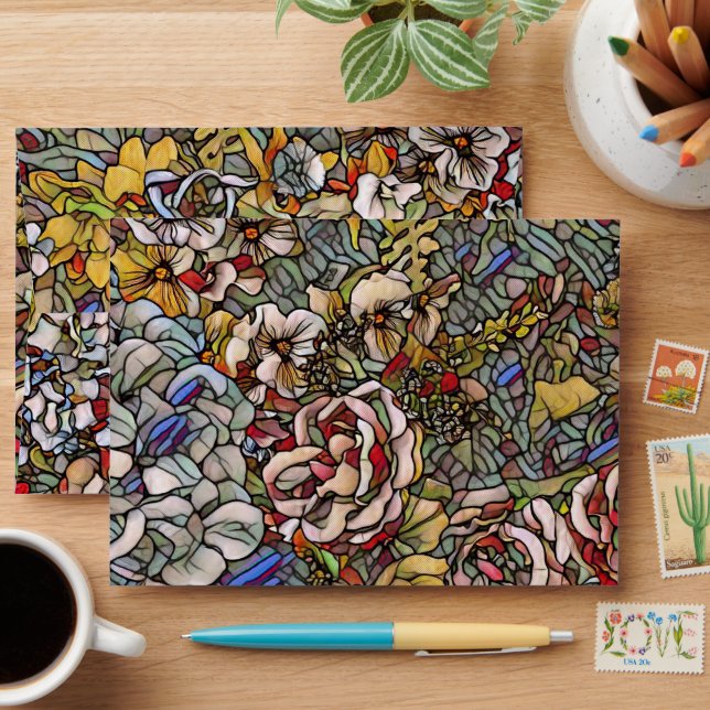 Stained Glass Botanical Floral Envelope (Desk)