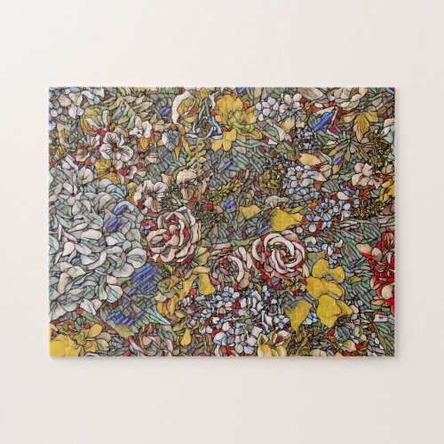 Stained Glass Botanical Floral Jigsaw Puzzle