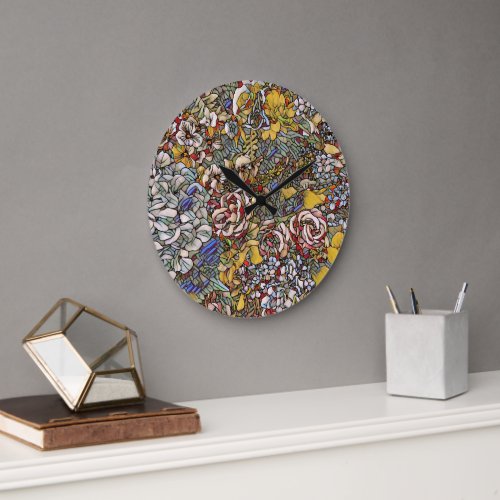 Stained Glass Botanical Floral Large Clock