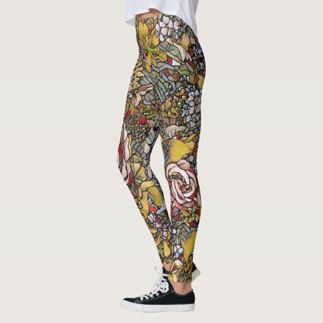 Stained Glass Botanical Floral Leggings (Left)