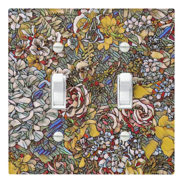 Stained Glass Botanical Floral Light Switch Cover (In Situ)