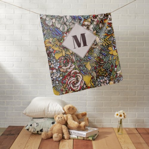 Stained Glass Botanical Floral Monogram Baby Blanket