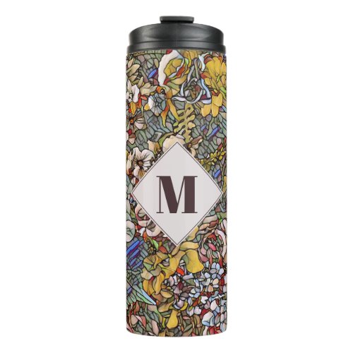 Stained Glass Botanical Floral Monogram Thermal Tumbler