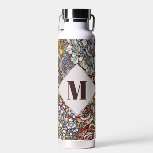 Stained Glass Botanical Floral Monogram Water Bottle