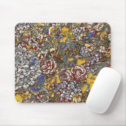Stained Glass Botanical Floral Mouse Pad