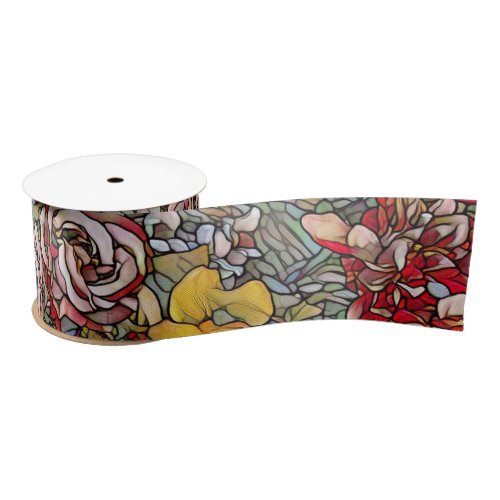 Stained Glass Botanical Floral Satin Ribbon