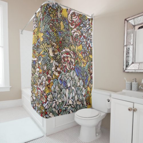 Stained Glass Botanical Floral Shower Curtain