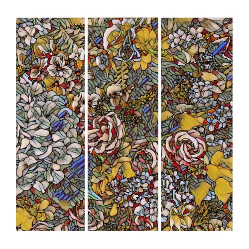 Stained Glass Botanical Floral Triptych