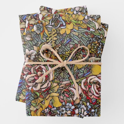 Stained Glass Botanical Floral Wrapping Paper Sheets