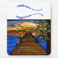 Stained Glass Boy Fishing Mouse Pad