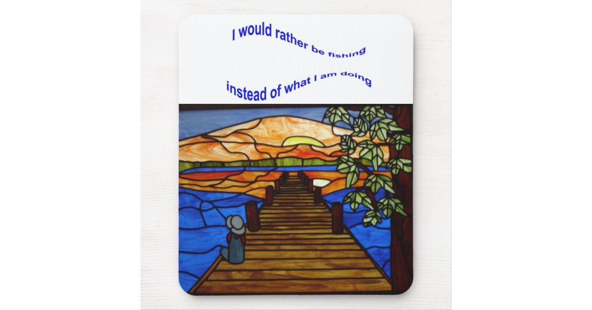 Stained Glass Boy Fishing Mouse Pad