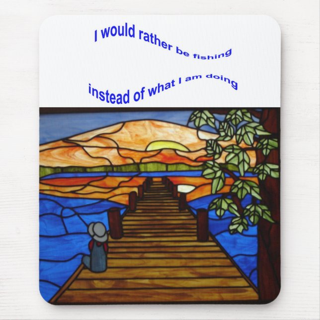 Stained Glass Boy Fishing Mouse Pad (Front)