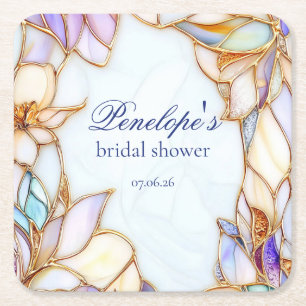 Stained Glass Bridal Shower Square Paper Coaster