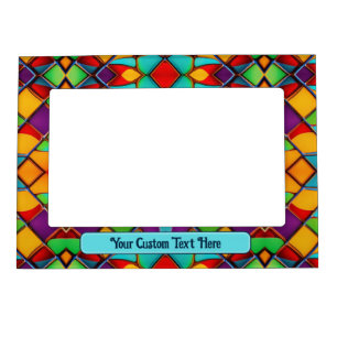 Stained Glass Bright Carnival Colors - Custom Text Magnetic Frame