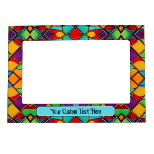 Stained Glass Bright Carnival Colors _ Custom Text Magnetic Frame