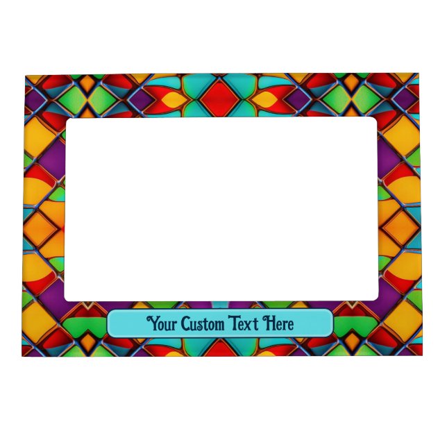 Stained Glass Bright Carnival Colors - Custom Text Magnetic Frame (Front)