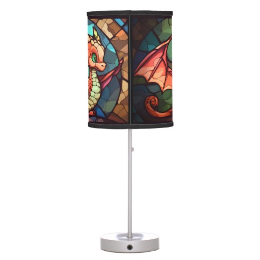 Stained Glass Bronze Green Gold Baby Dragon Table Lamp (Back)