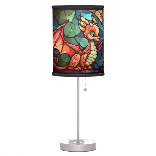 Stained Glass Bronze Green Gold Baby Dragon Table Lamp (Left)