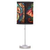 Stained Glass Bronze Green Gold Baby Dragon Table Lamp (Front)