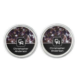 Stained Glass Brown Black White Monogram Cufflinks