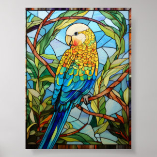 Stained Glass Budgie Tropical Bird Art Poster