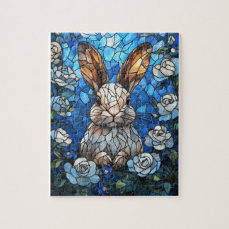 Stained Glass Bunny with White Roses – Jigsaw Puzz Puzzle