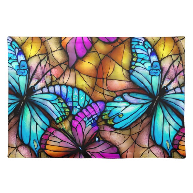 Stained Glass Butterflies Cloth Placemat (Front)