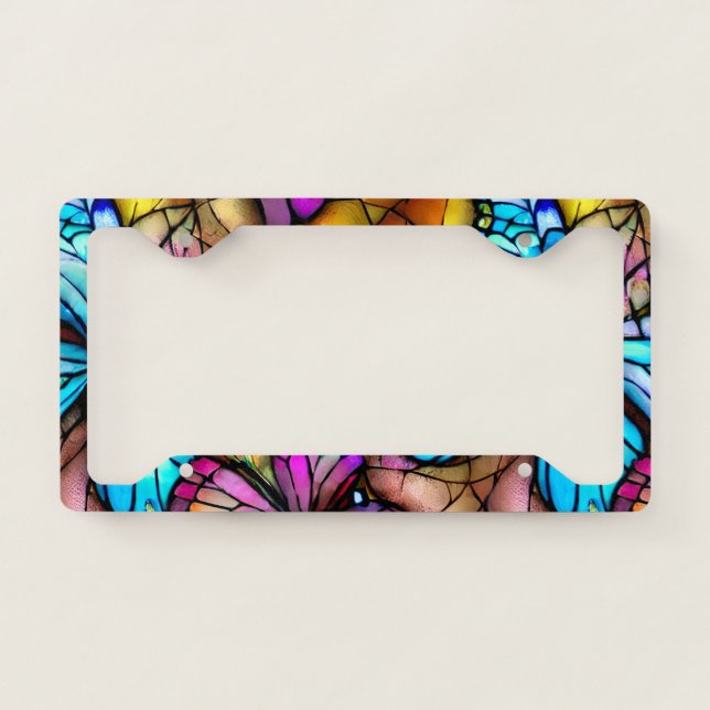 Stained Glass Butterflies License Plate Frame (Front)