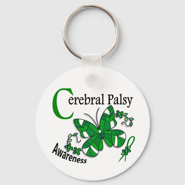 Stained Glass Butterfly 2 Cerebral Palsy Keychain (Front)