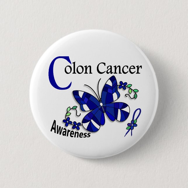 Stained Glass Butterfly 2 Colon Cancer Button (Front)