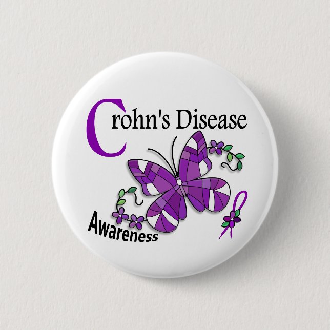 Stained Glass Butterfly 2 Crohn's Disease Button (Front)