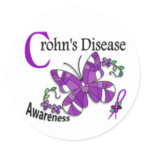 Stained Glass Butterfly 2 Crohn's Disease Classic Round Sticker