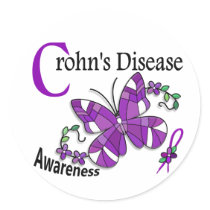 Stained Glass Butterfly 2 Crohn's Disease Classic Round Sticker