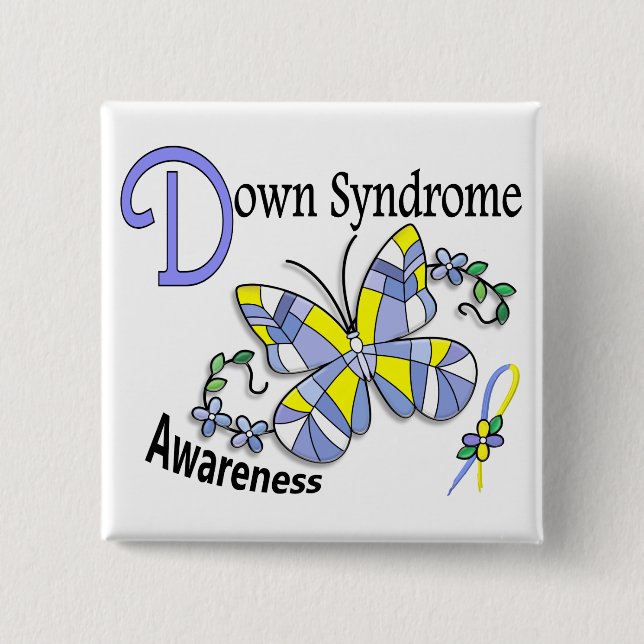 Stained Glass Butterfly 2 Down Syndrome Button (Front)