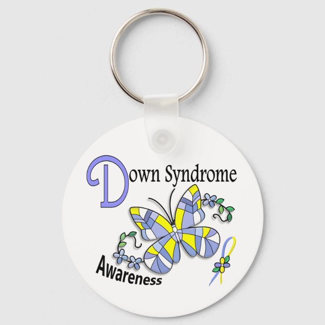 Stained Glass Butterfly 2 Down Syndrome Keychain (Front)