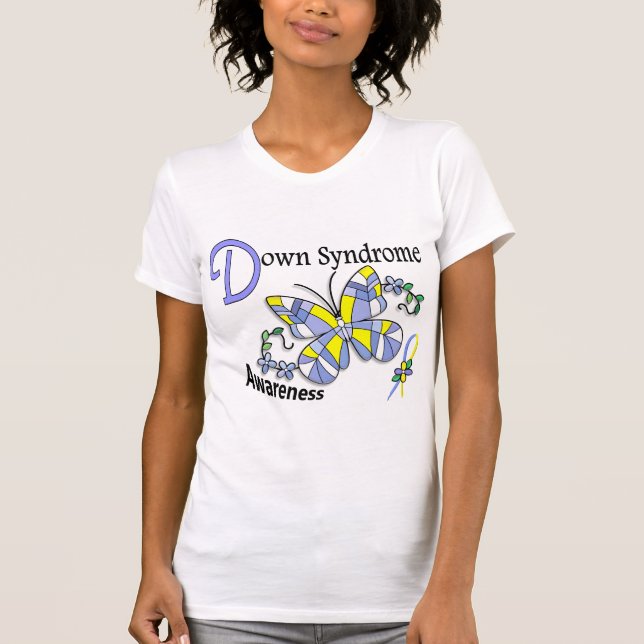 Stained Glass Butterfly 2 Down Syndrome T-Shirt (Front)