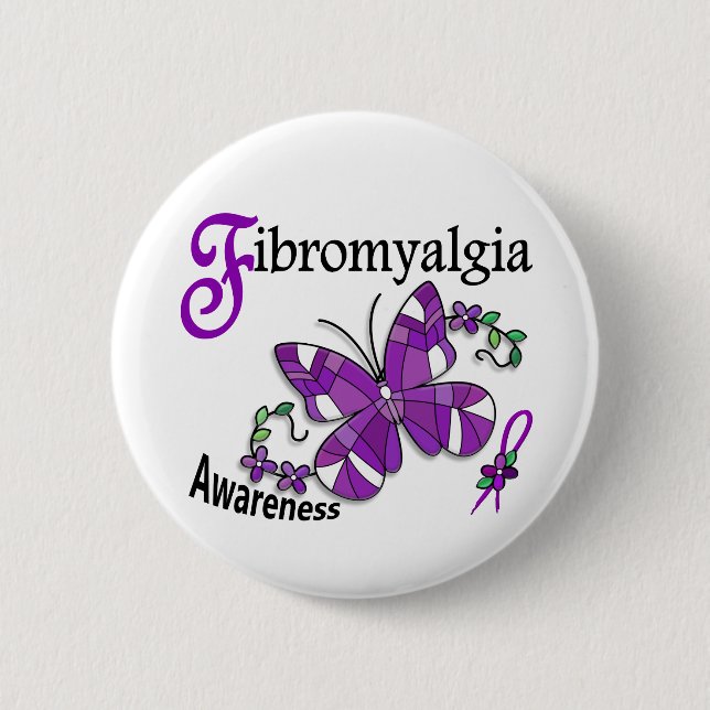 Stained Glass Butterfly 2 Fibromyalgia Button (Front)