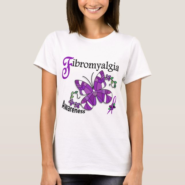 Stained Glass Butterfly 2 Fibromyalgia T-Shirt (Front)