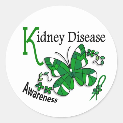 Stained Glass Butterfly 2 Kidney Disease Classic Round Sticker