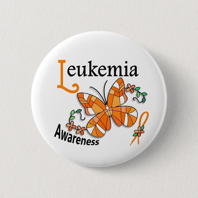 Stained Glass Butterfly 2 Leukemia Button (Front)