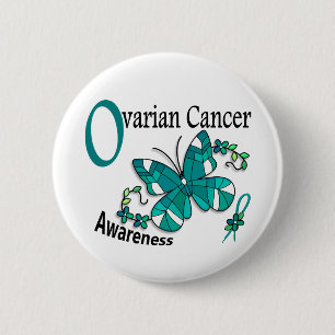 Stained Glass Butterfly 2 Ovarian Cancer Pinback Button