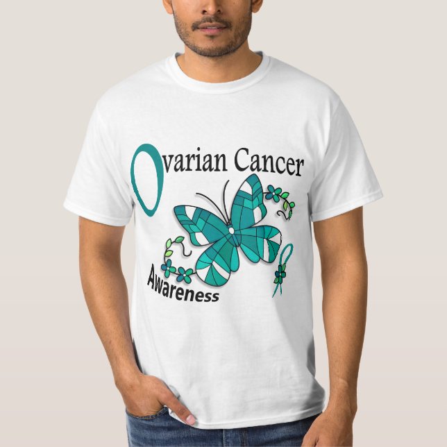 Stained Glass Butterfly 2 Ovarian Cancer T-Shirt (Front)