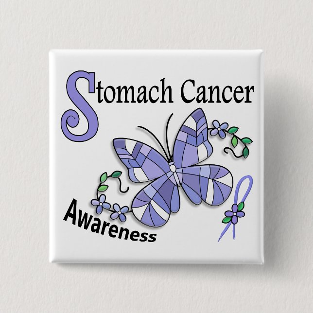 Stained Glass Butterfly 2 Stomach Cancer Button (Front)