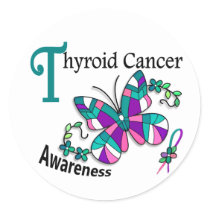 Stained Glass Butterfly 2 Thyroid Cancer Classic Round Sticker