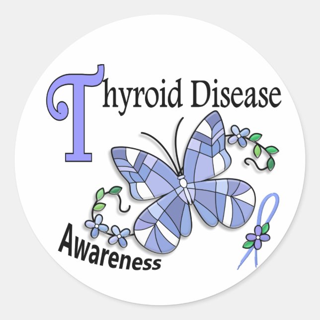 Stained Glass Butterfly 2 Thyroid Disease Classic Round Sticker (Front)