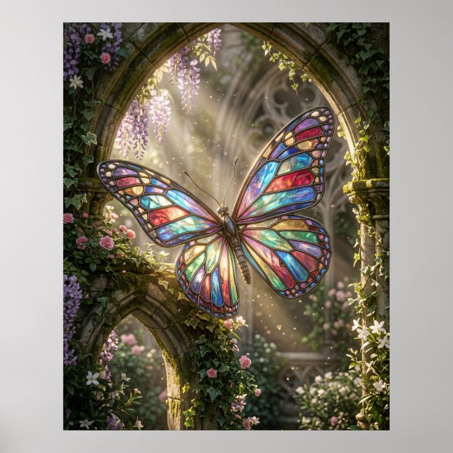 Stained Glass Butterfly Bloom Poster (Front)
