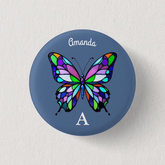 Stained Glass Butterfly Button (Front)