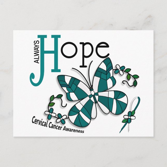 Stained Glass Butterfly Cervical Cancer Postcard (Front)