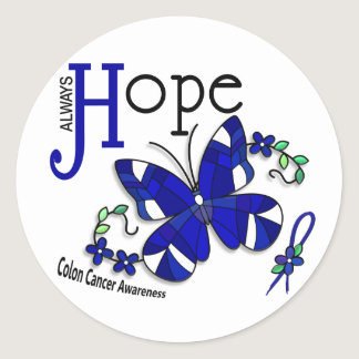 Stained Glass Butterfly Colon Cancer Classic Round Sticker