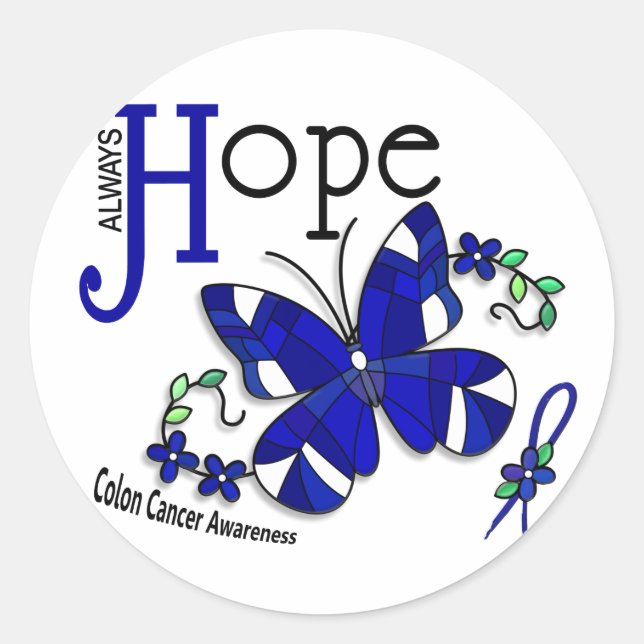 Stained Glass Butterfly Colon Cancer Classic Round Sticker (Front)